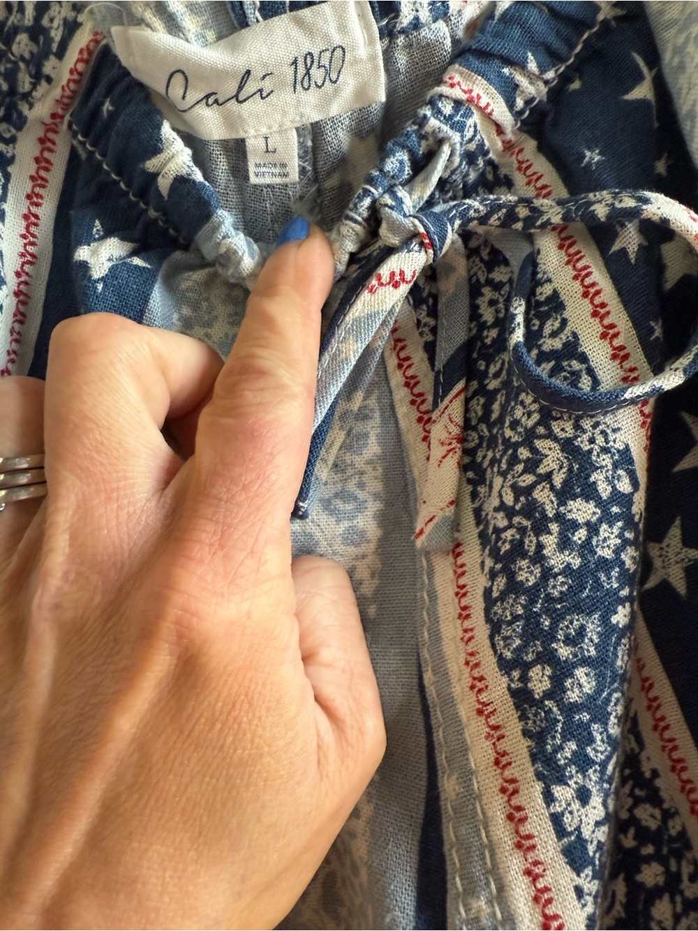 Cali1850 Americana Red White Blue Patchwork Linen Pants Size L - Picture 3 of 7